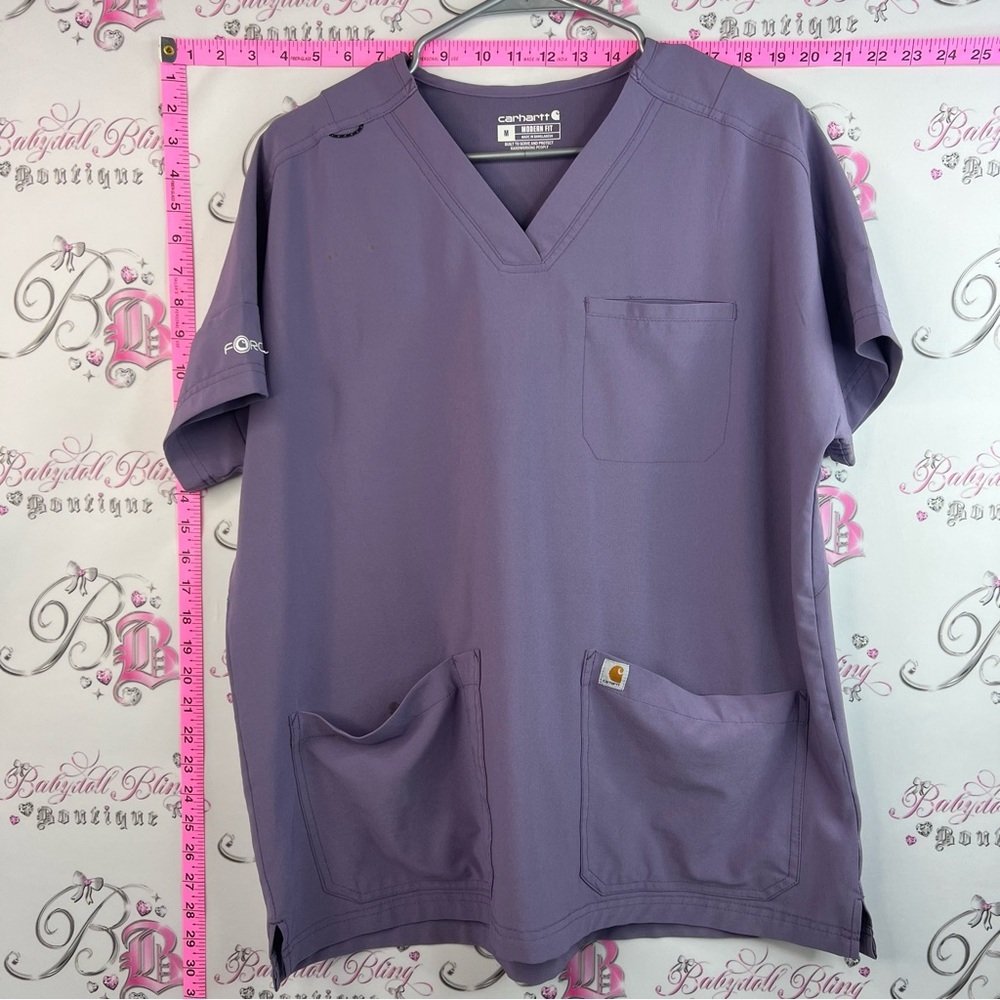 Carhartt Lavender V-Neck Scrub Top with Patch Pockets